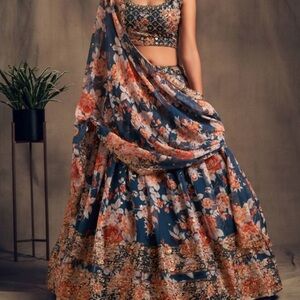 Dove Blue Organa Zari Lehenga Choli Fully Stitched size 6 (3 piece set)